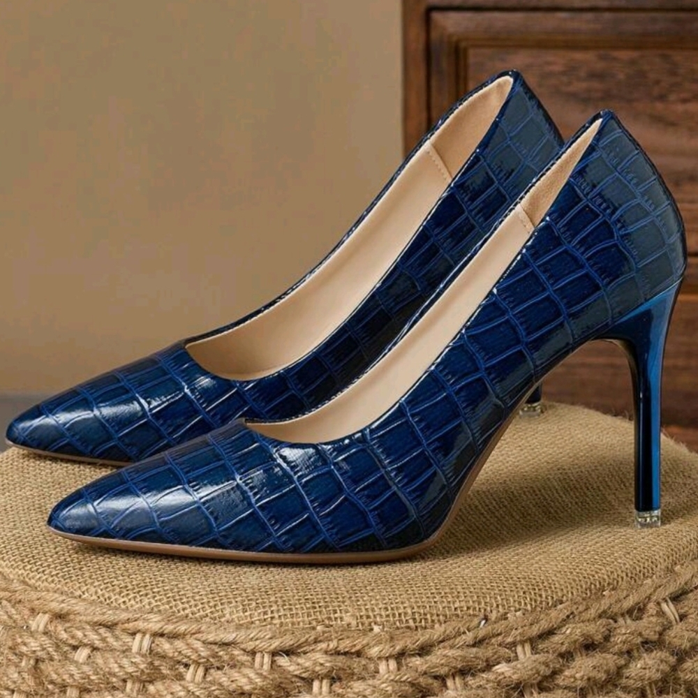 Sophisticated Blue Textured Heels